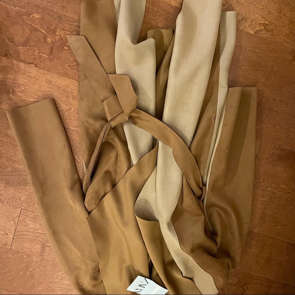 Zara patchwork jacket with tie size XS NWT brown - Picture 13 of 16
